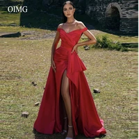 oimg 2022 red a line satin evening dresses off the shoulder side slit women long prom gowns formal party celebrity dress