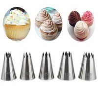 large 5pcsset cream pastry tips stainless steel diy cupcake icing piping nozzles cake fondant decoration baking tools