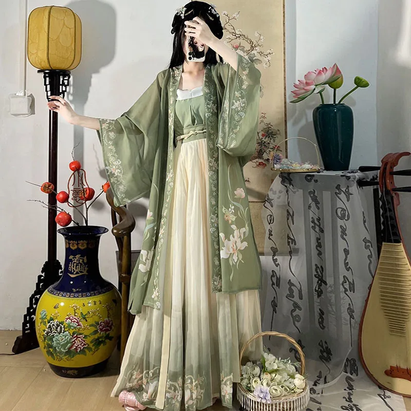 Hanfu Dress Song Dynasty Traditional Flower Print Fashion Women Ancient Fairy Cosplay Elegant Han Clothes Stage Dance Suit Party