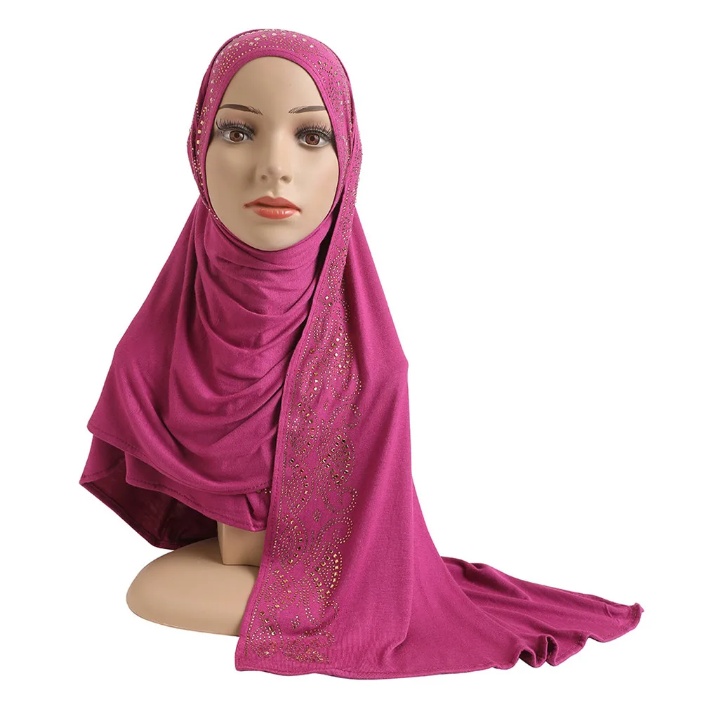 

Fashion Cotton Jersey Hijab Scarf Long Muslim Shawl Rhinestone Plain Soft Turban Head Wraps For Women Africa Headband 162x52cm