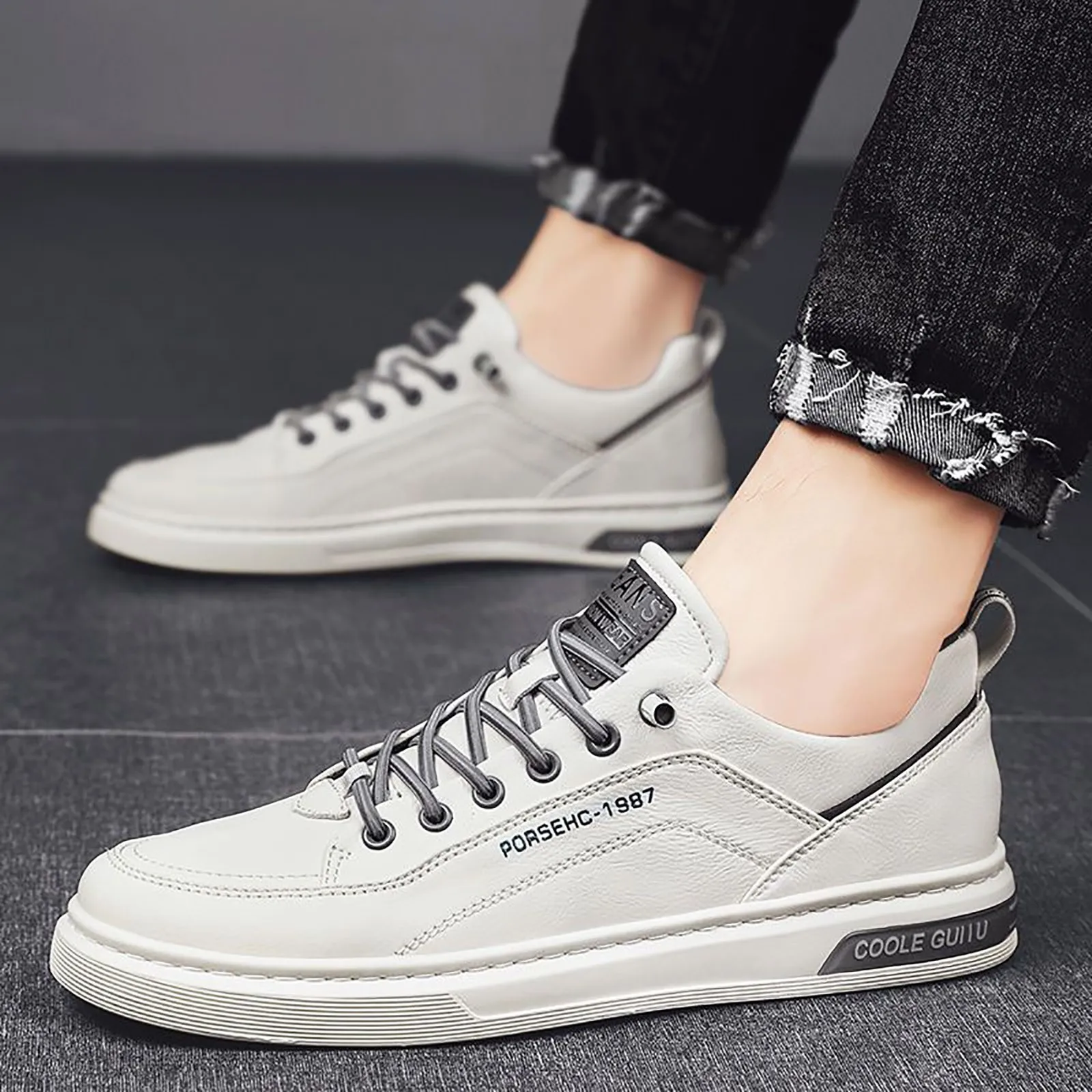 

Sneakers For Men Fashion Low Top PU Leather Board Shoes Men Skateboard Casual Shoes New Comfort All Match Lace Up Men Shoes
