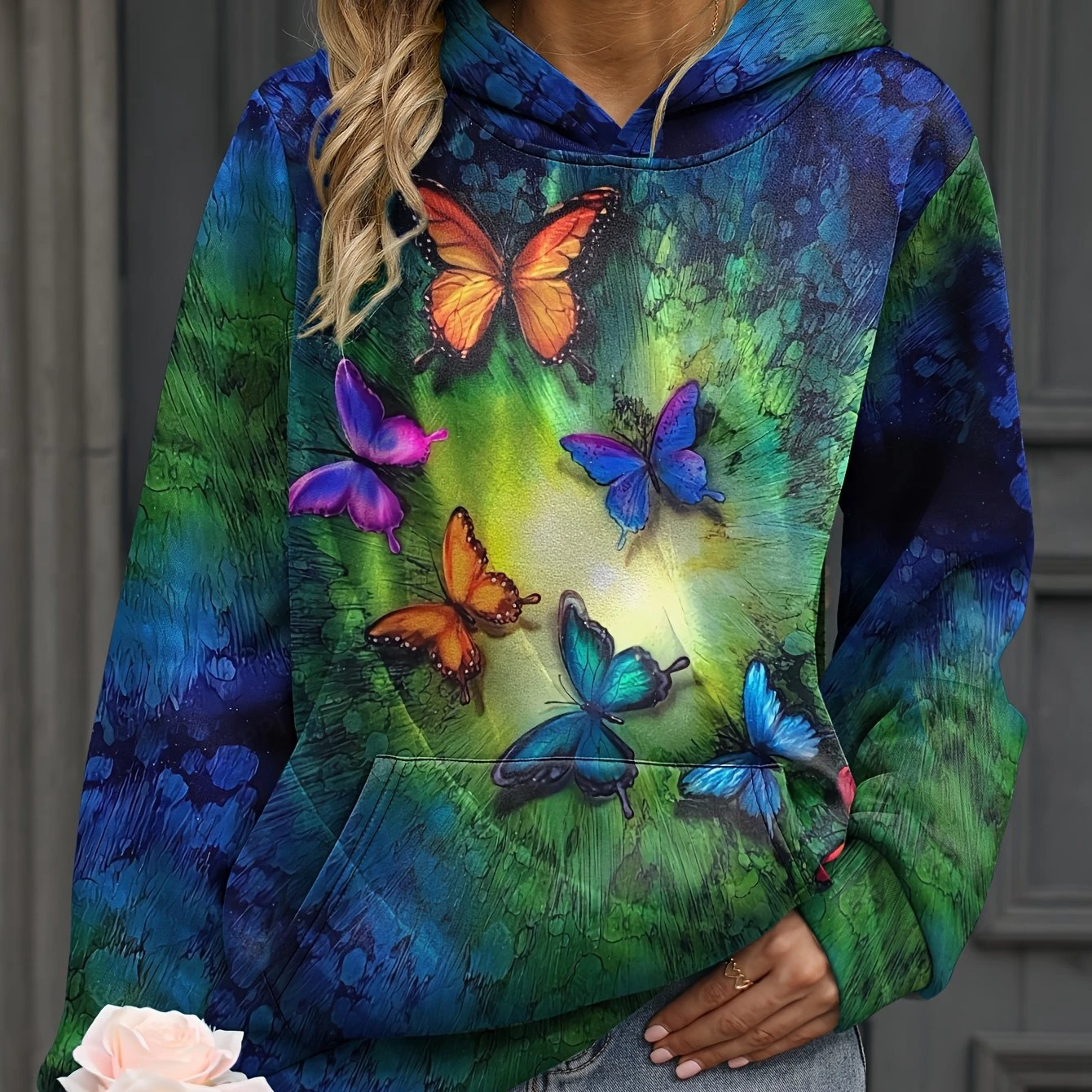 

Женская толстовка с капюшоном и цветочным принтом