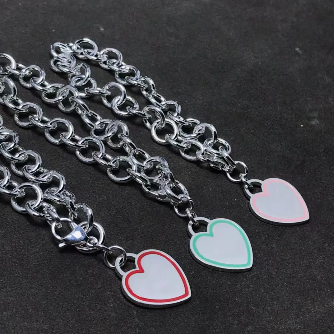 

925 Sterling Silver Classic Enamel Heart Pendant Charm Bracelet Luxury High Brand Jewelry For Women Wedding Christmas Gift