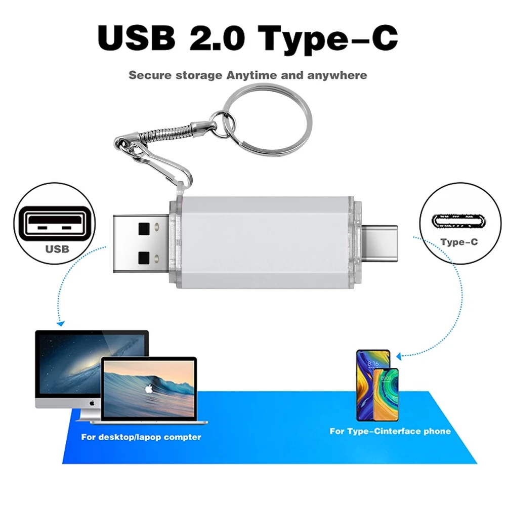 Флеш-накопитель USB Type-c OTG металлический 16 ГБ 256 128 64 8 4 Гб usb 2 0 u-диск для