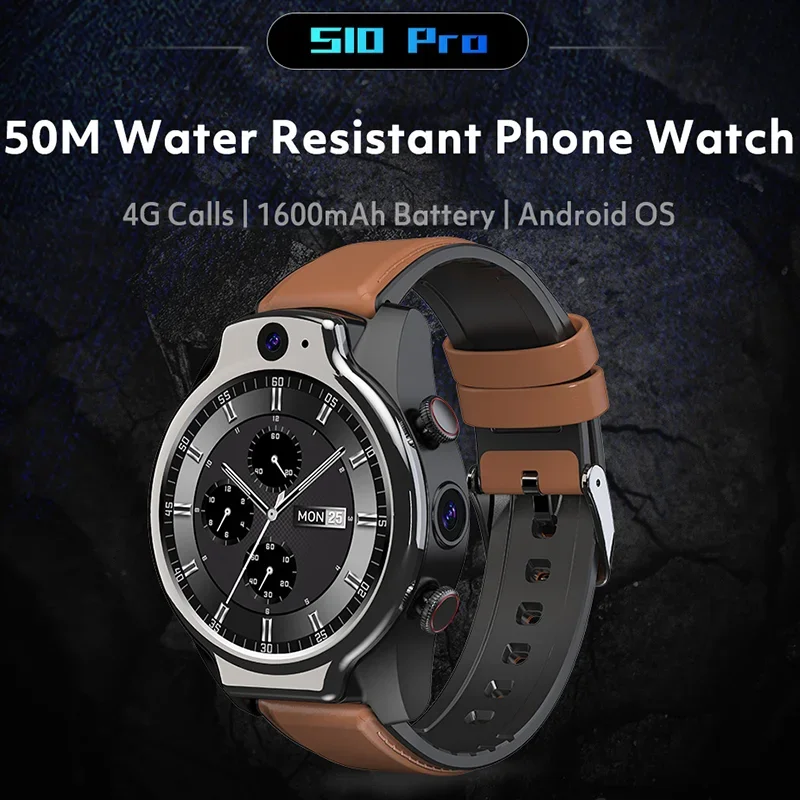 

LZAKMR S10 5ATM Waterproof 4G Smart Watch Men Wifi Android OS SIM 13MP Camera GPS App Video Chat 32G 1600mAh BIG Battery men