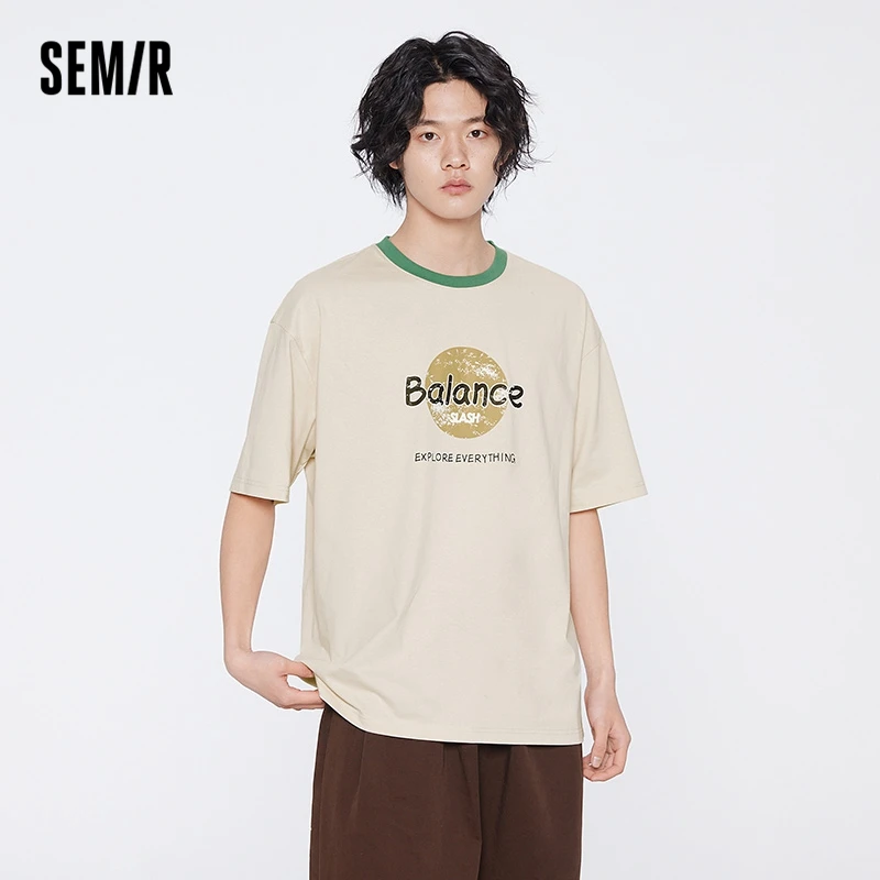 

Футболка SEMIR мужская с коротким рукавом, трикотажная рубашка с надписью и круглым вырезом, контрастных цветов, летний тренд, 2022
