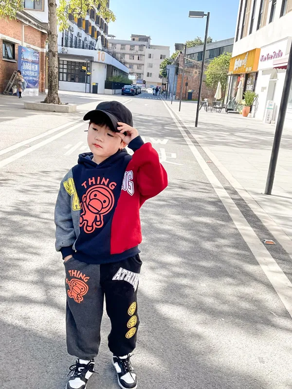 

2022 New Year 1 Set Kids Boy Girls Match Color Animal Pattern Long Sleeve Sweatershirt Shirt+ Pants Children Winter Clothes