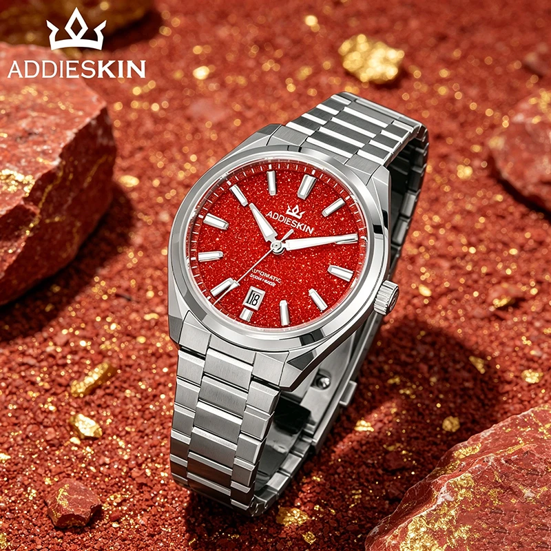 Фото Мужские автоматические часы ADDIESKIN K010 с циферблатом из натурального камня Red Goldstone, светящиеся в темноте BGW9, водонепроницаемые до 200 м, с сапфировым стеклом, механические №1
