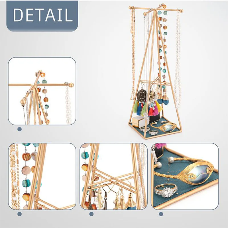 Pyramid Jewelry Stand Earrings Necklace Organizer Holder For Desktop Storage Bracelet Shelf Racks Ring Tray For Make Up Decor