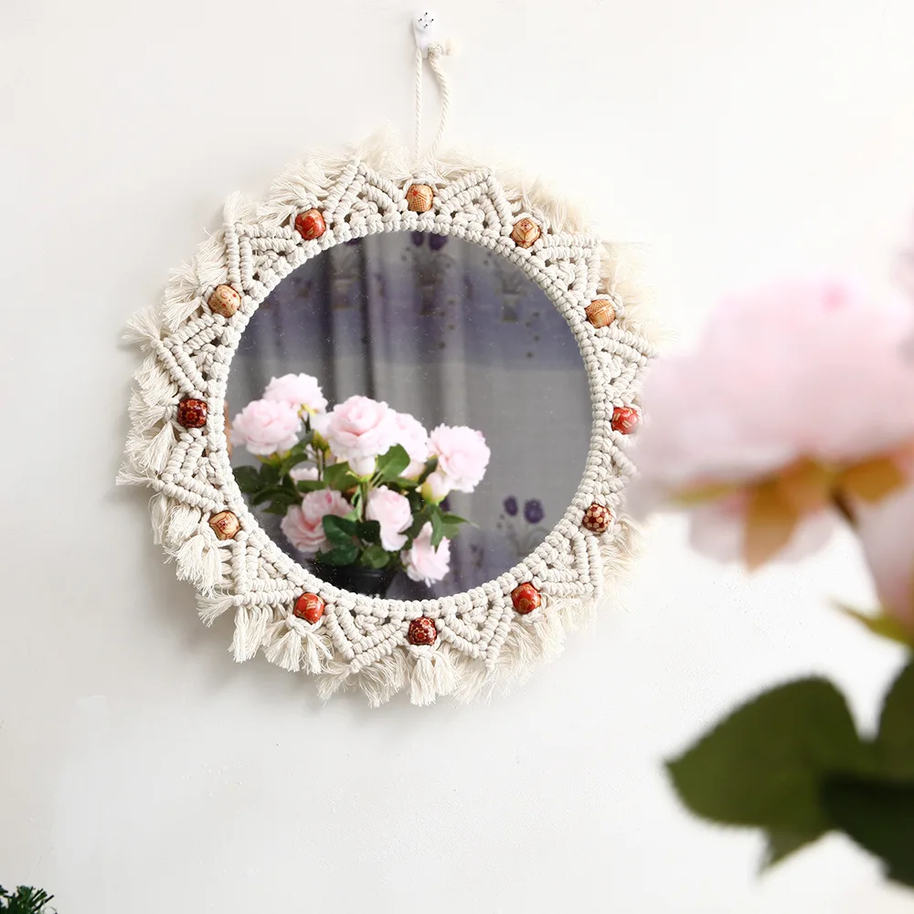 

Nordic Mirror Handmade Tapestry Makeup Mirror Home Stay Porch Hotel Home Decoration Wall Hanging Mirrors for Home Wall