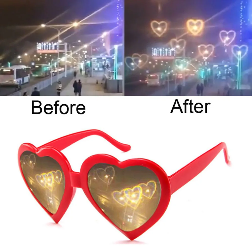 1 Pcs Love Heart Shaped Sunglasses Special Effects Glasses Watch The Lights Become Love Image At Night Heart Diffraction Glasses