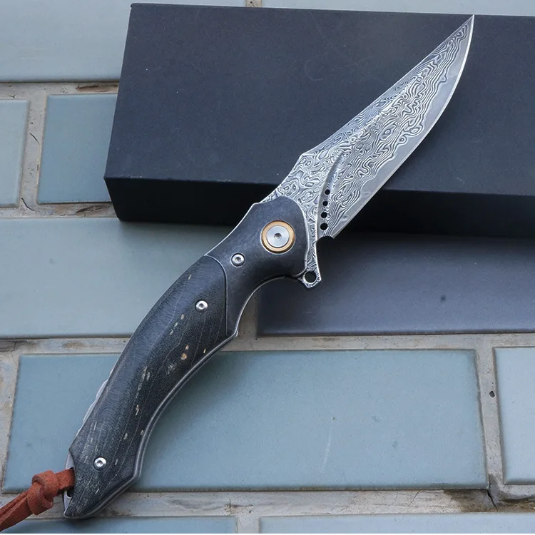 Бесплатная доставка складной нож ручной работы VG10 дамасская сталь деревянная