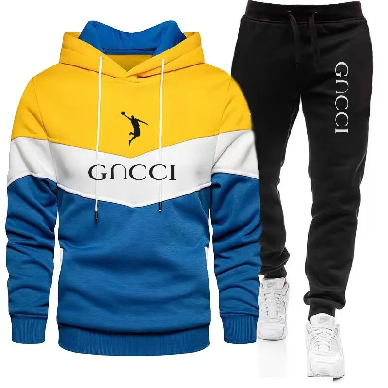 New Men's Jacket Clothing Men's Set Printed Hoodie Set Wool Zipper Sweatshirt Casual Sports Pants Youth Sports Wear Warm Set