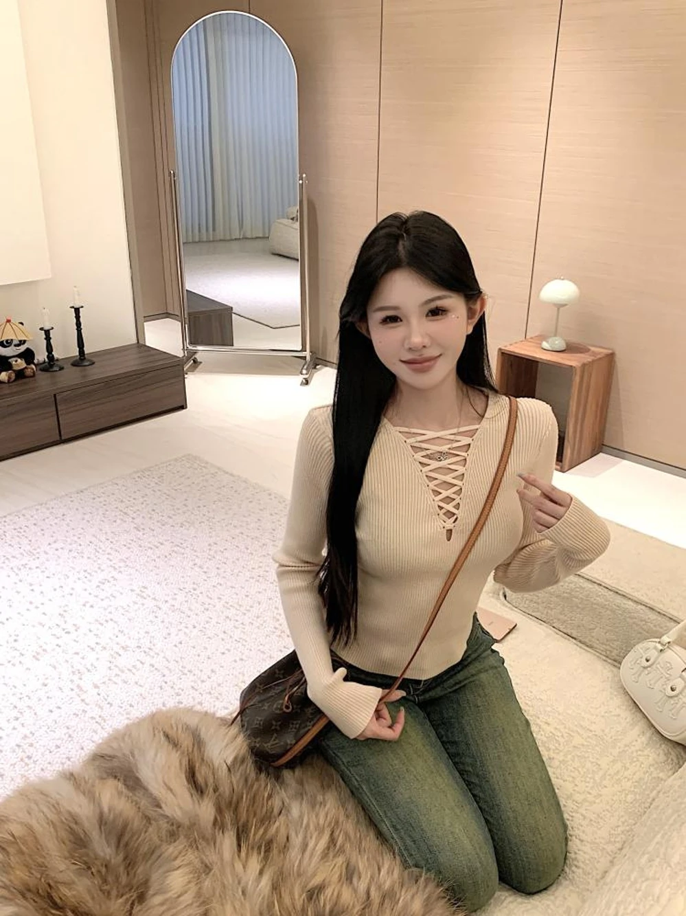 Gyaru сексуальный вязаный топ 2024 новинка зимы облегающий дизайн для похудения