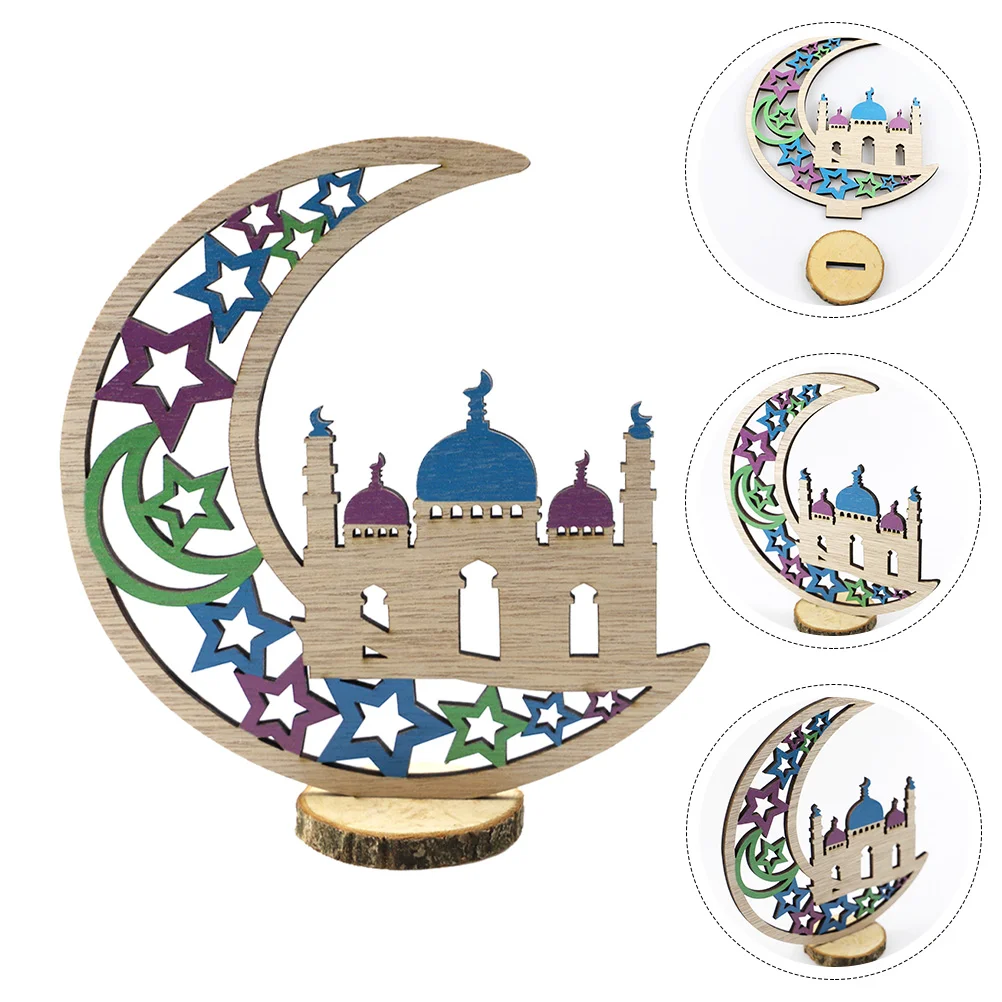 

Eid Festival Wood Adornment Wooden Desktop Decoration Ramadan Moon Shape Decor