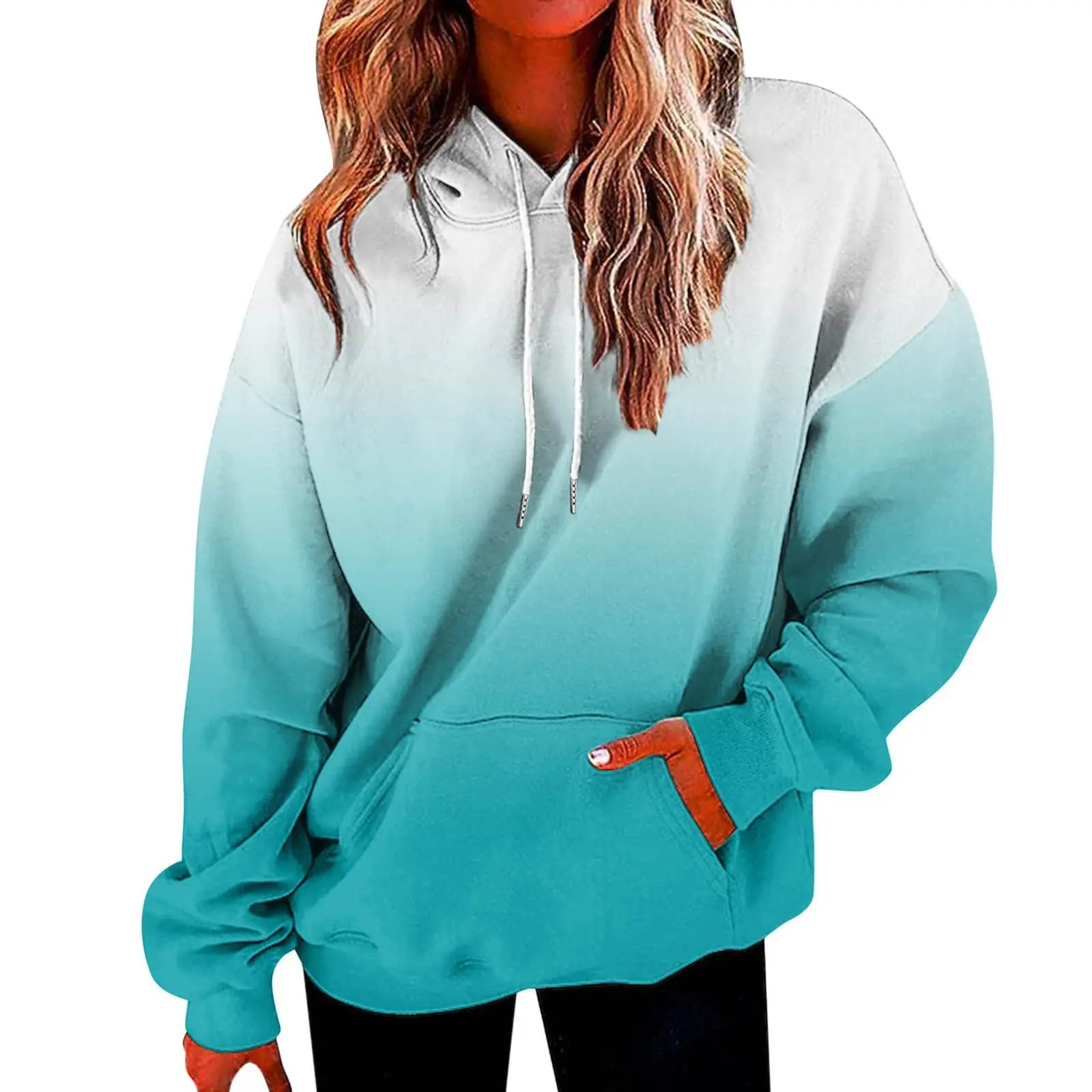 

autumn/winter gradient rainbow Women pullover 3D splicing long-sleeved hoodie urban casual ladies sweatshirt Harajuku loose tops
