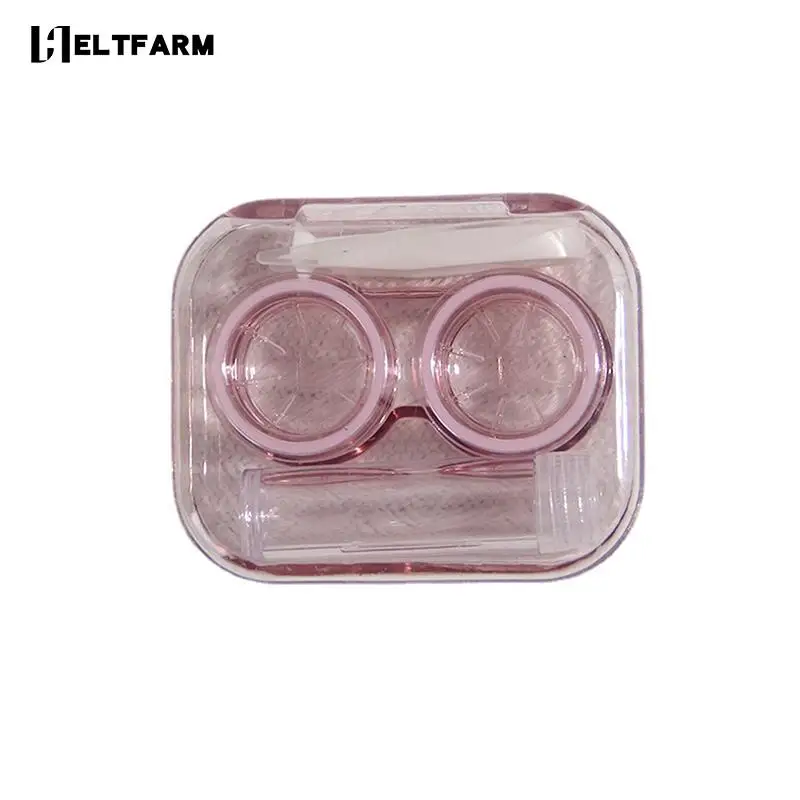 

New Style Pink Plastic Contact Lenses Case Include Tweezers Suction Set Portable Contact Lens Box for Women Travel 2022 Fashion