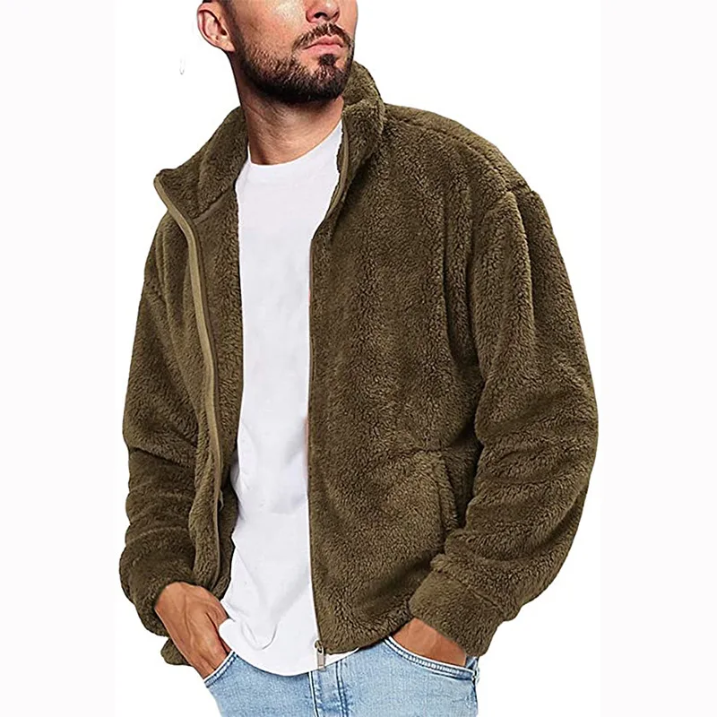 

Pure Color Warm Keeping Cold-Proof Fleece Jacket Men's Sports and Leisure Zipper Cardigan Sweater