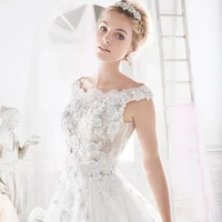 darla o neck wedding dress with 3d lace appliques luxury a line bridal gown tulle button short sleeve sweep train robe de mari%c3%a9e
