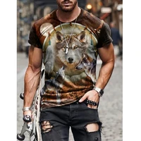 summer animal wolf head print 3dt shirt european and american style casual t shirt large size short loose t shirt