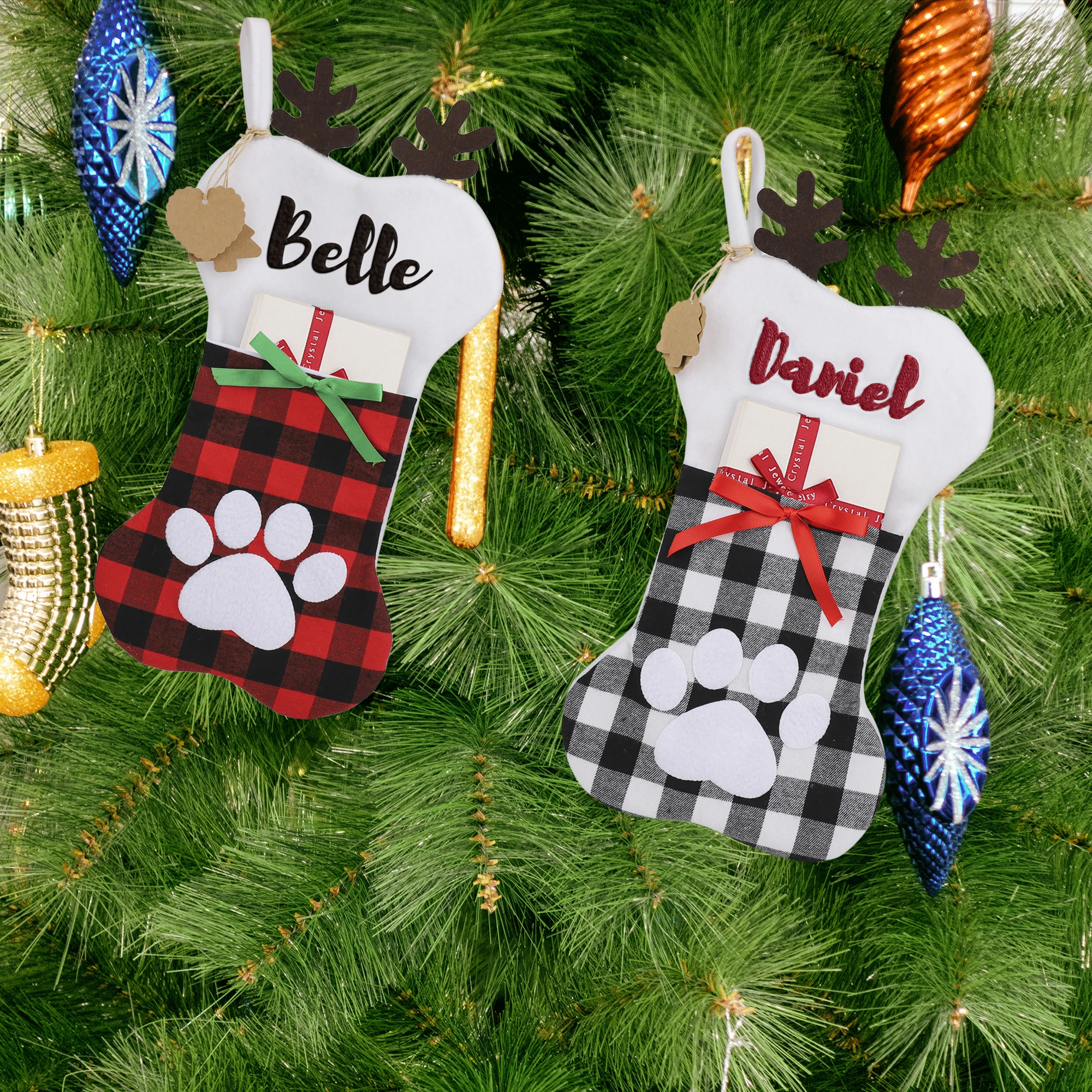 Dog Claw With Customizable NameKnitted Christmas Stocking Socks Sack New Year Gift Candy Bags Christmas Decorations For Home Xma