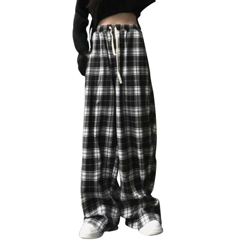 

Harajuku Black and White Plaid Baggy Loose Trousers Women Summer Oversized Pants