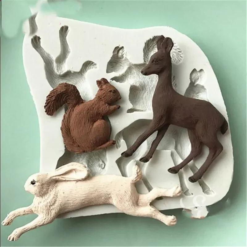 

2022New 3D Rabbit Squirrel Fawn Bunny Silicone Mould Fondant Cake Molds Cupcake Tools Confeitaria Kitchen Accessories