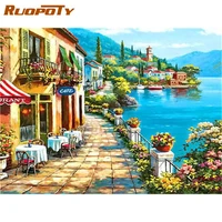 ruopoty crystal diamond painting with frame embroidery diamond harbor landscape mosaic diamond wall art for adults cross stitch