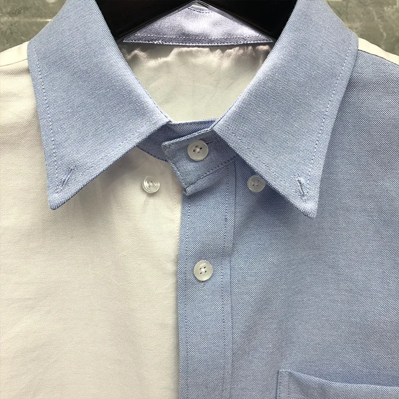 TB Men's Clothes Shirts Slim White Blue Patchwork Mixed Colors Long Sleeve Casual Shirt Turn Down Collar Oxford Men's Clothing