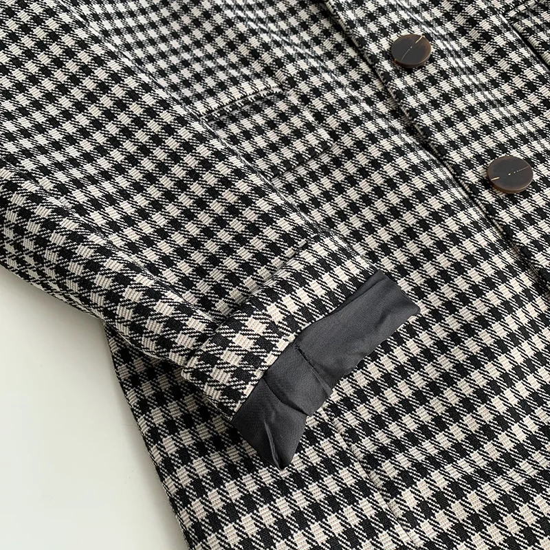 Vintage Plaid Women's Blazer Jackets Office Lady Work Wear Outerwear Single-breasted Loose Casual Suit Coats Female