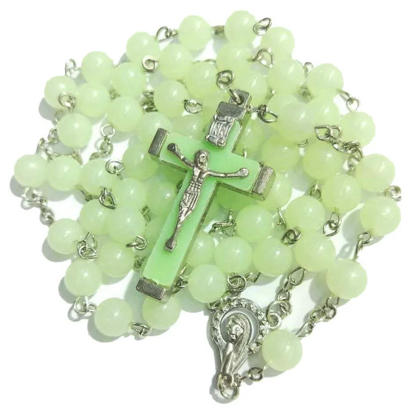 Светящиеся в темноте четки круглые бусины крест Девы Марии модное светящееся