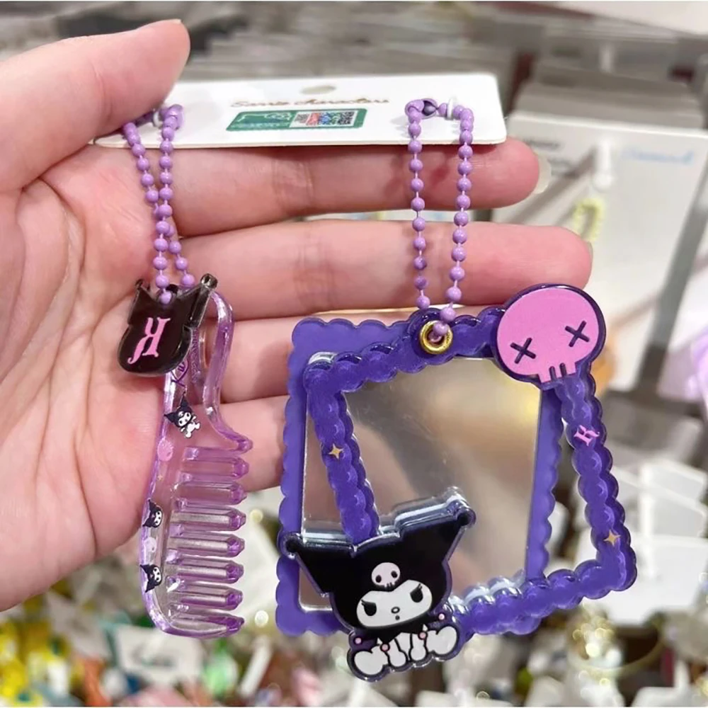 

Sanrioed Kawaii Hello Kitty Kuromi Cinnamoroll Keychain cute Acrylic Backpack Schoolbag Keychains Mini Comb Mirror Accessories