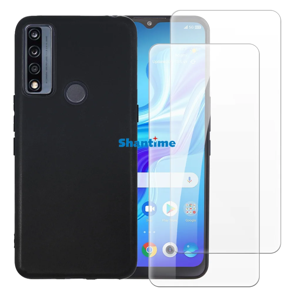 Мягкий чехол + комплект из 2 защитных пленок закаленного стекла для TCL 4X 5G T601DL 20 A
