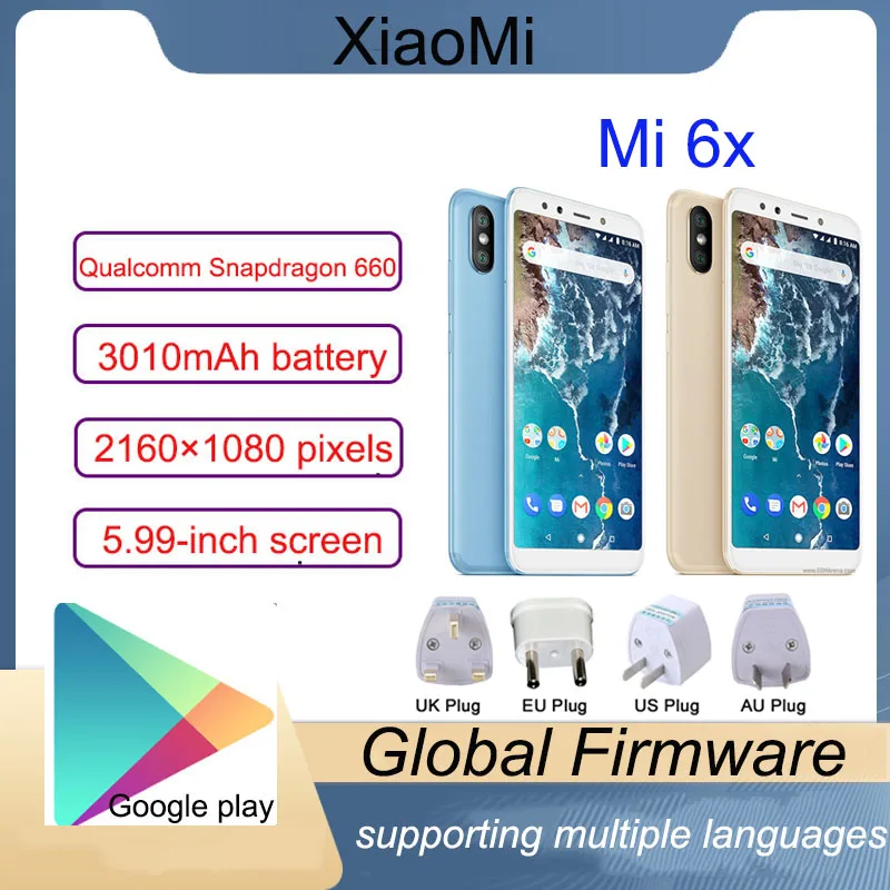 celular xiaomi mi 6X smartphone 6G 128G  Snapdragon 660 1080 x 2160 pixels Fast charging 18WRandom color with gift