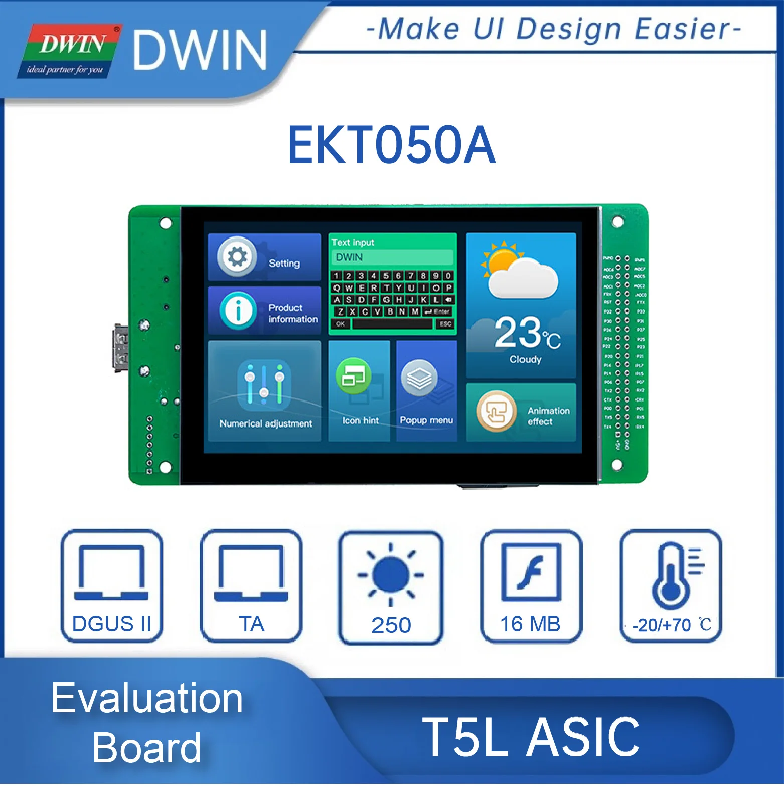 5,0 дюймов 262 x, K цвета, Экран TN, работает с Arduino/STM/ESP32 EKT050A 5,0 дюймов 262 x, K цвета, Экран TN, работает с Arduino/STM/ESP32 EKT050A