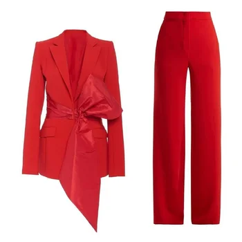 Haute Couture Women Suits With Belt Red Carpet 2Pcs Business Suits Tuxedos Blazer For Wedding Party (Jacket+Pants)