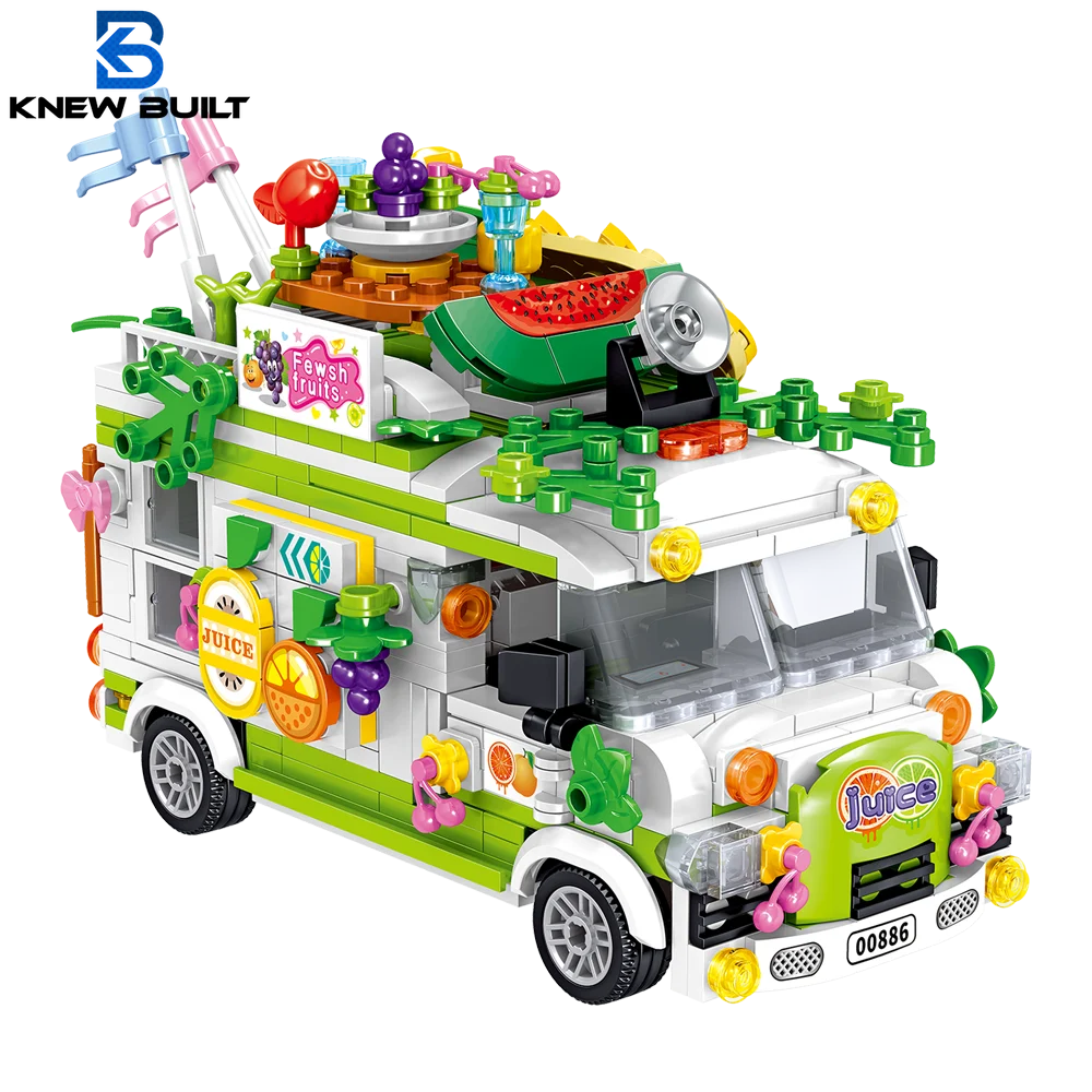 

KNEW BUILT Fruit Car Mini Building Block Toy Set for Kids Girl Friends Playing Together CakeIce Craem DESSERT Food Shop Bricks
