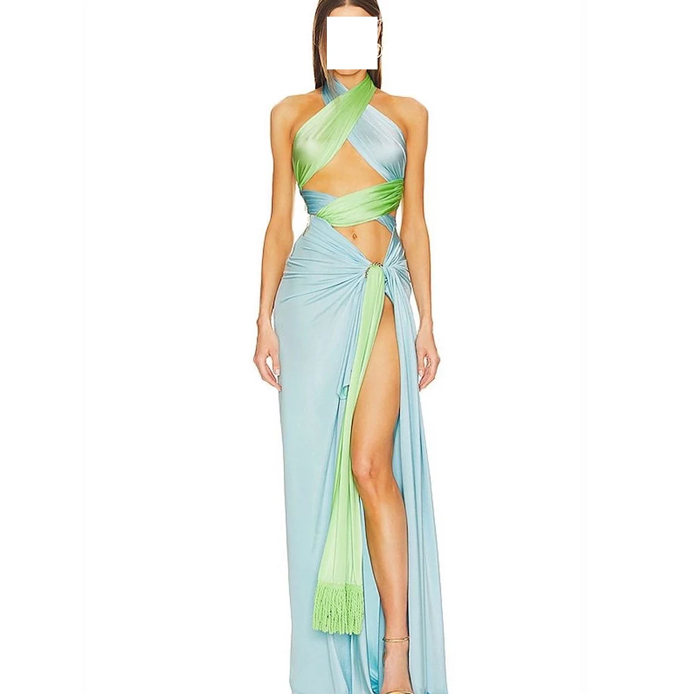 Женские вечерние платья legant 2024 короткий топ контрастных цветов с лямкой на шее