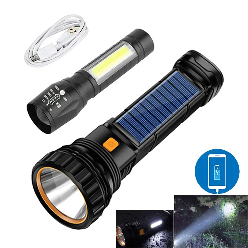 

Solar Led Flashlight USB Rechargeable Flashlight Lanterna Outdoor Long-range Torch Multi-function Emergency Power Bank Hand Lamp