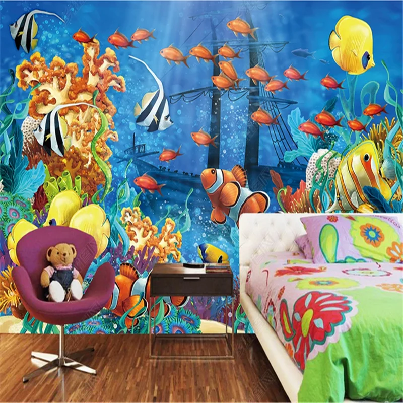 Подводный мир рыба 3d обои для детской комнаты фон обои для детской площадки  роспись спальня декор papel de parede | AliExpress