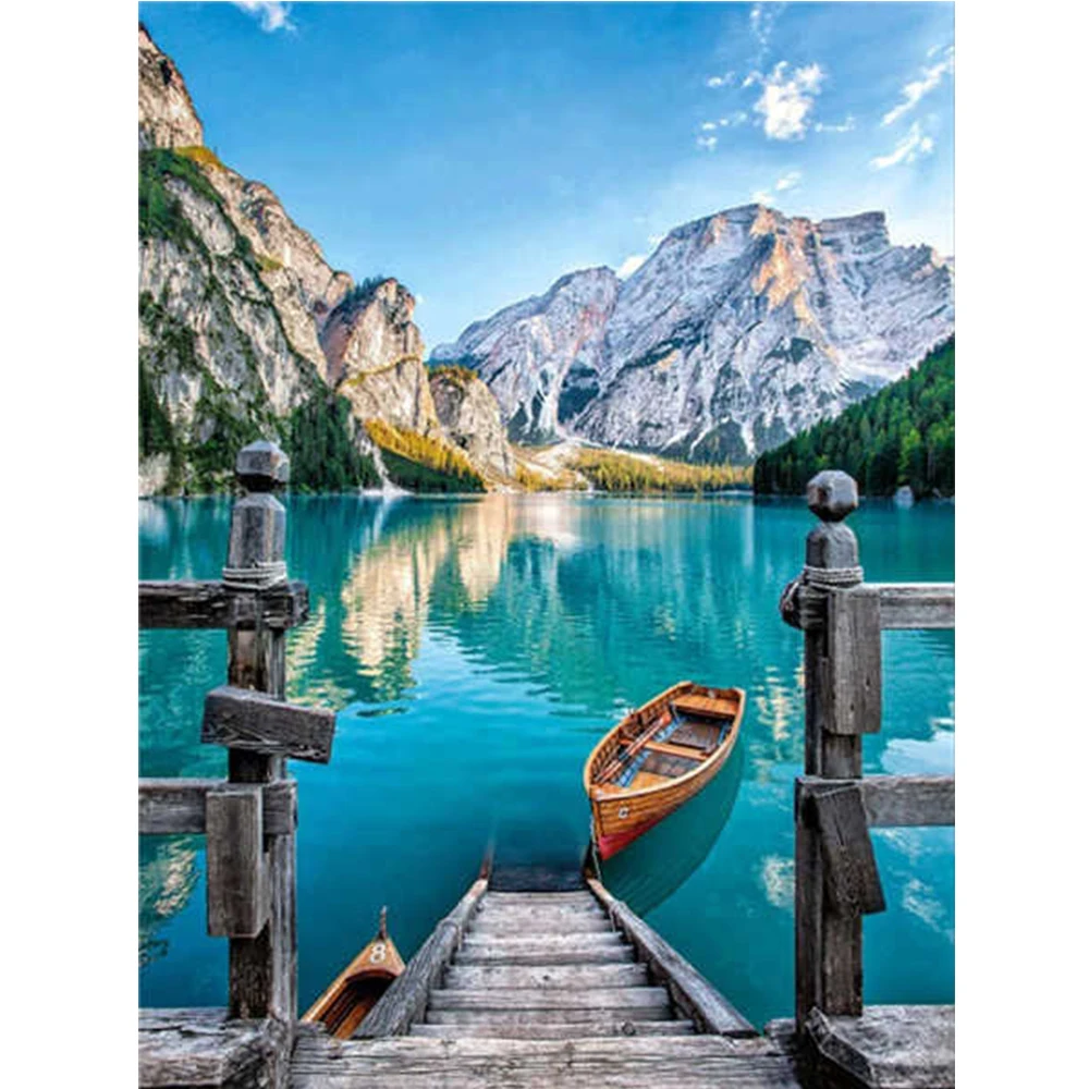 

Алмазная живопись YI BRIGHT для творчества, вышивка с пейзажем, лодкой, вышивка крестиком, озерной горы, стразы, мозаика, подарок ручной работы