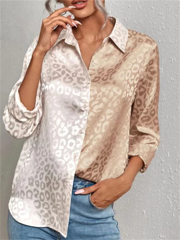 

Leopard Print Shirts Women Turn Down Collar Long Sleeve Button Up sized Blouses 2023 New Office Ladies Casual Tops