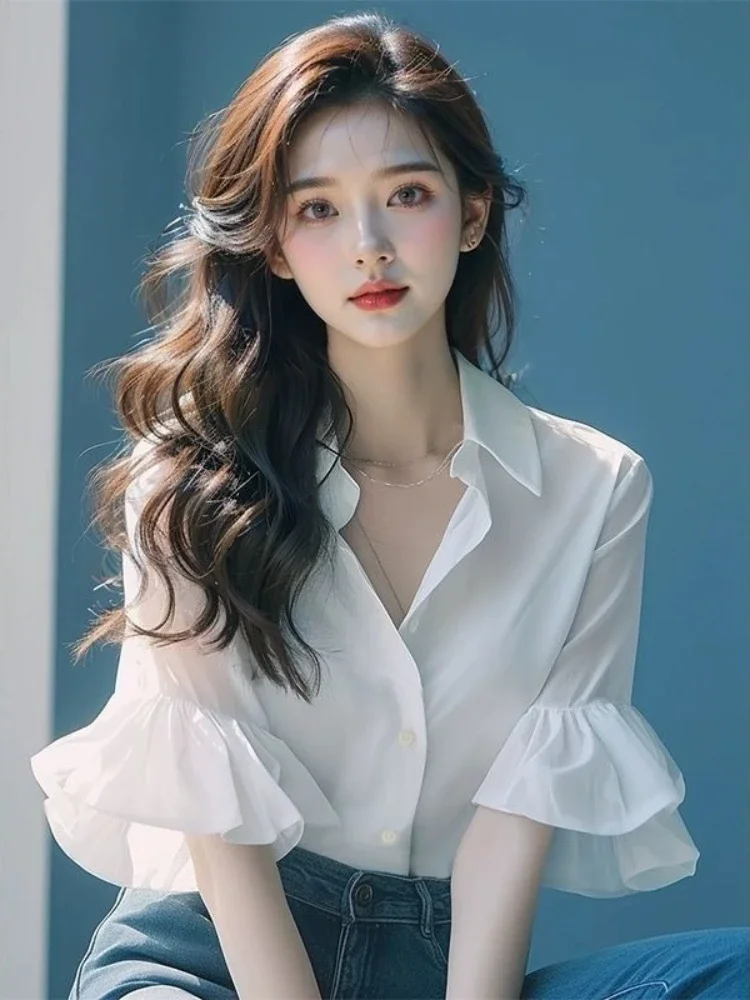 Женский топ на пуговицах с оборками деловое платье-рубашка рюшами офисная одежда