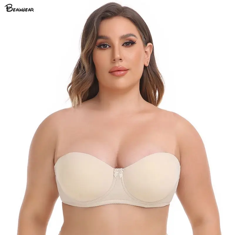 Beauwear Pure Coloe Plain Smooth balconette Bra For Women With Hoops Strapless Bra Push Up 85C 90C 95C 100C-8866