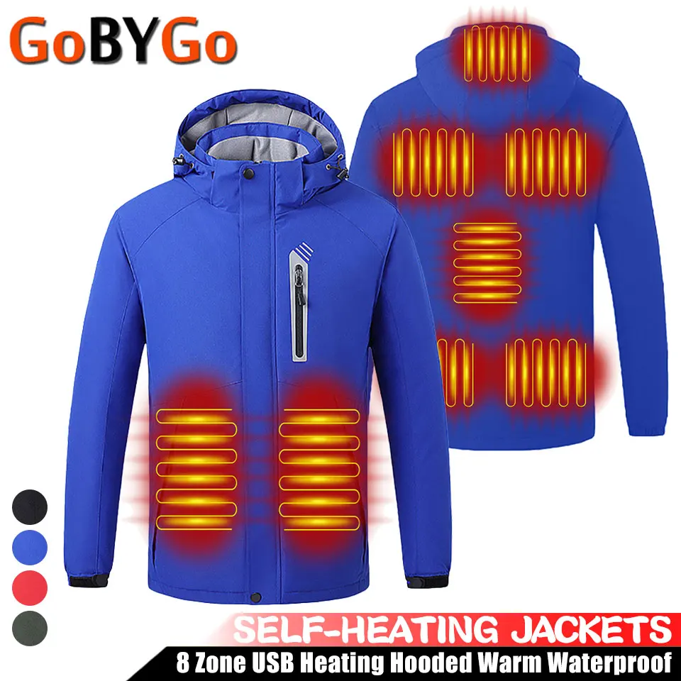 Winter 8 Zone Heated Jackets Outdoor Waterproof Windproof Skiing Hiking Climbing Cycling USB Heating Hooded Clothes Unisex