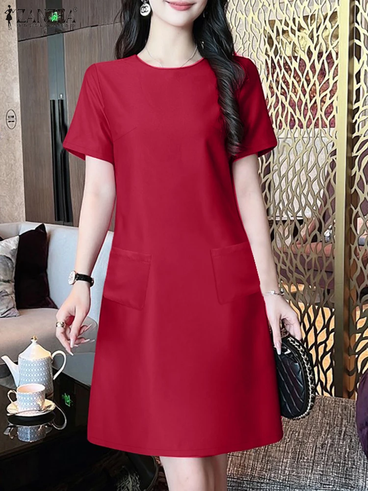 ZANZEA 2024 летний однотонный сарафан длиной до колена женский элегантный