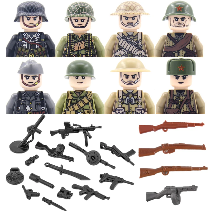 

Военные фигурки WW2, строительные блоки, волонтерская армия США, русские украинские солдаты, оружие, пистолеты, аксессуары, кирпичи, игрушки ...