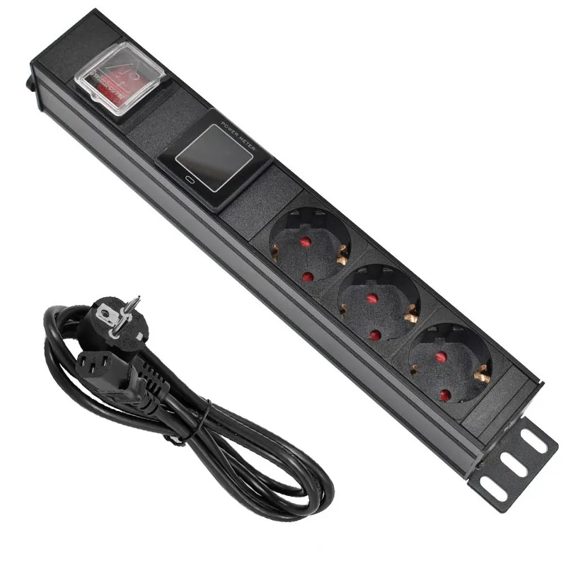 

16A German standard Socket C14 port PDU Power Strip Engineering Network Cabinet 3 Way EU output jack ammeter digital display