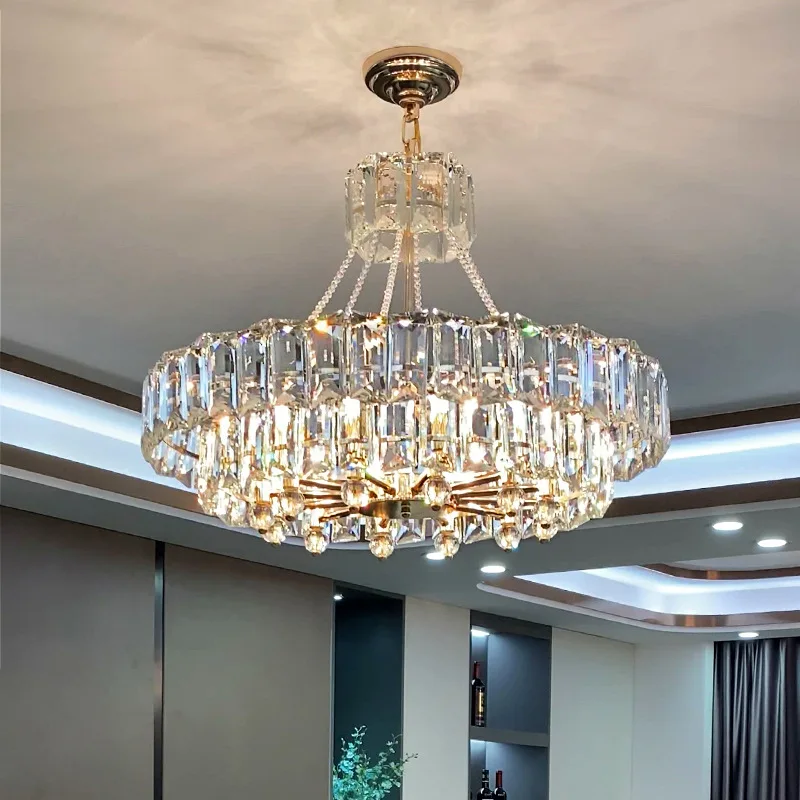 

Modern LED Crystal Chandelier Lighting Living Room Crystal Luster Chandelier Round Rectangle Golden Indoor Lighting