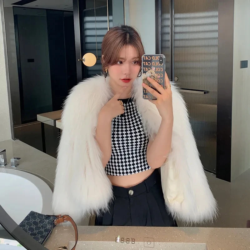 Women's Fashion Solid Faux Fur Coat Loose Temperament Casual Ladies Long Sleeve Warm Outerwear Winter Thick Short Fur Jacket New